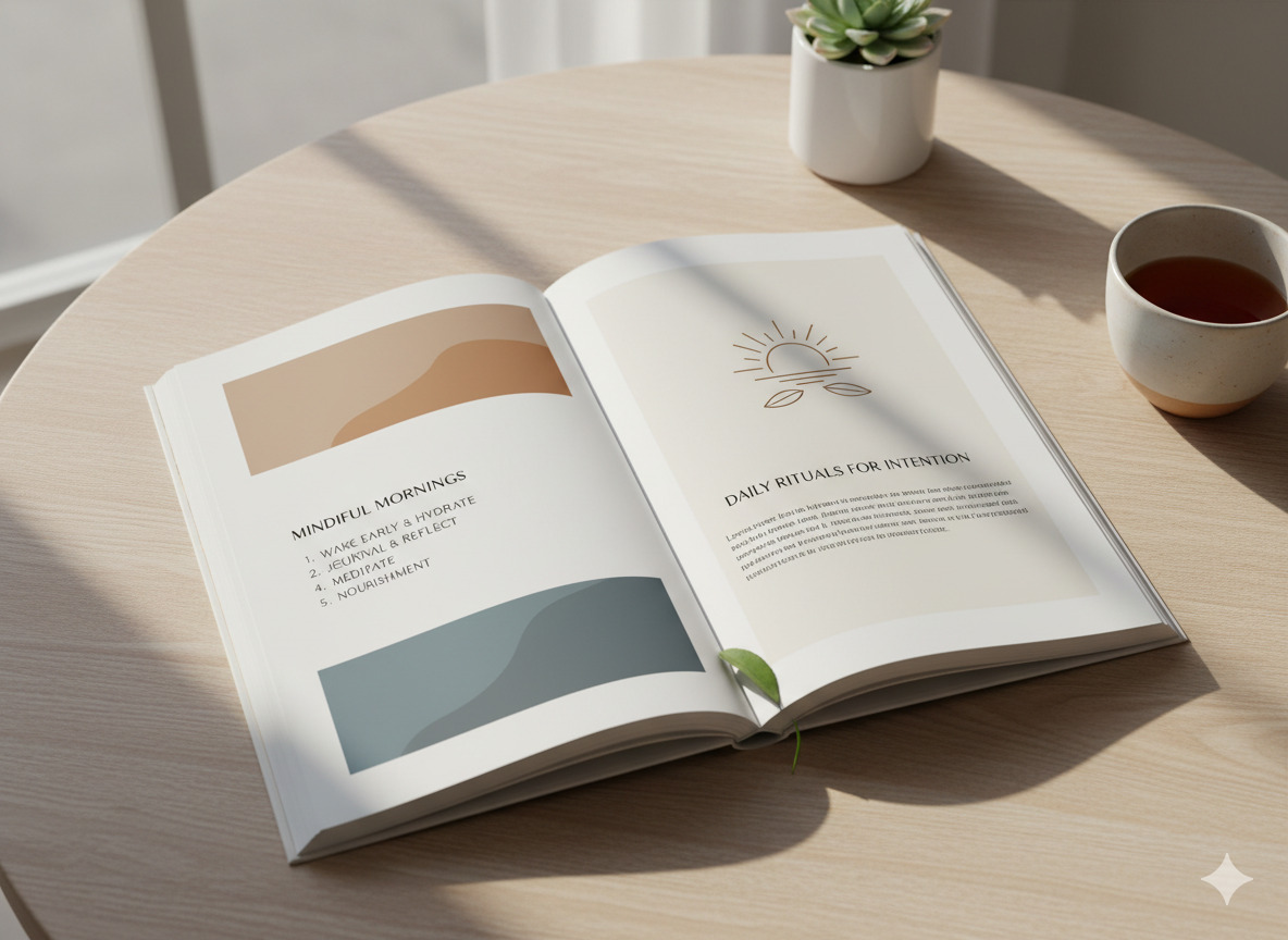 Open guide layout with calm typography and natural light